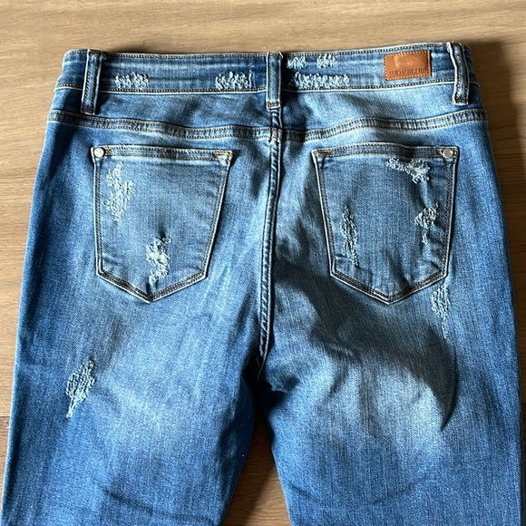 Judy Blue Sz15/32 Jeans Skinny Fit Distressed Tattered Leopard Print Patch Pants - Picture 13 of 16